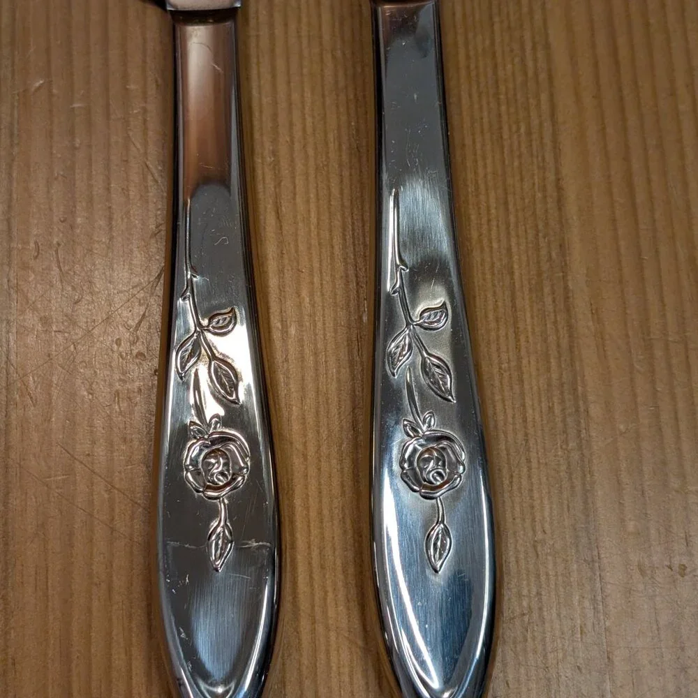 2pc Oneida / Imperial MY ROSE Stainless Steel Carving Knife and Fork Set - EUC